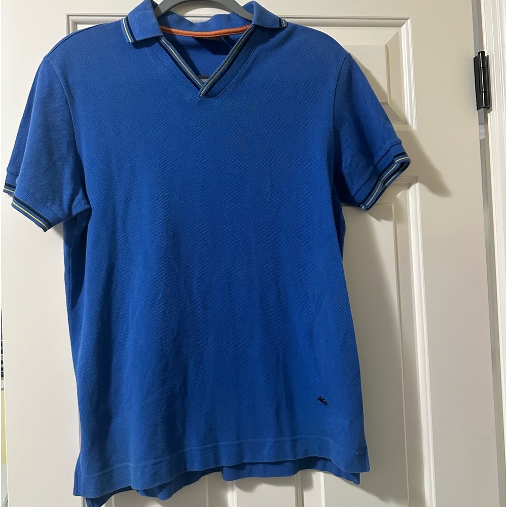 Etro beautiful blue polo v neck designer shirt M